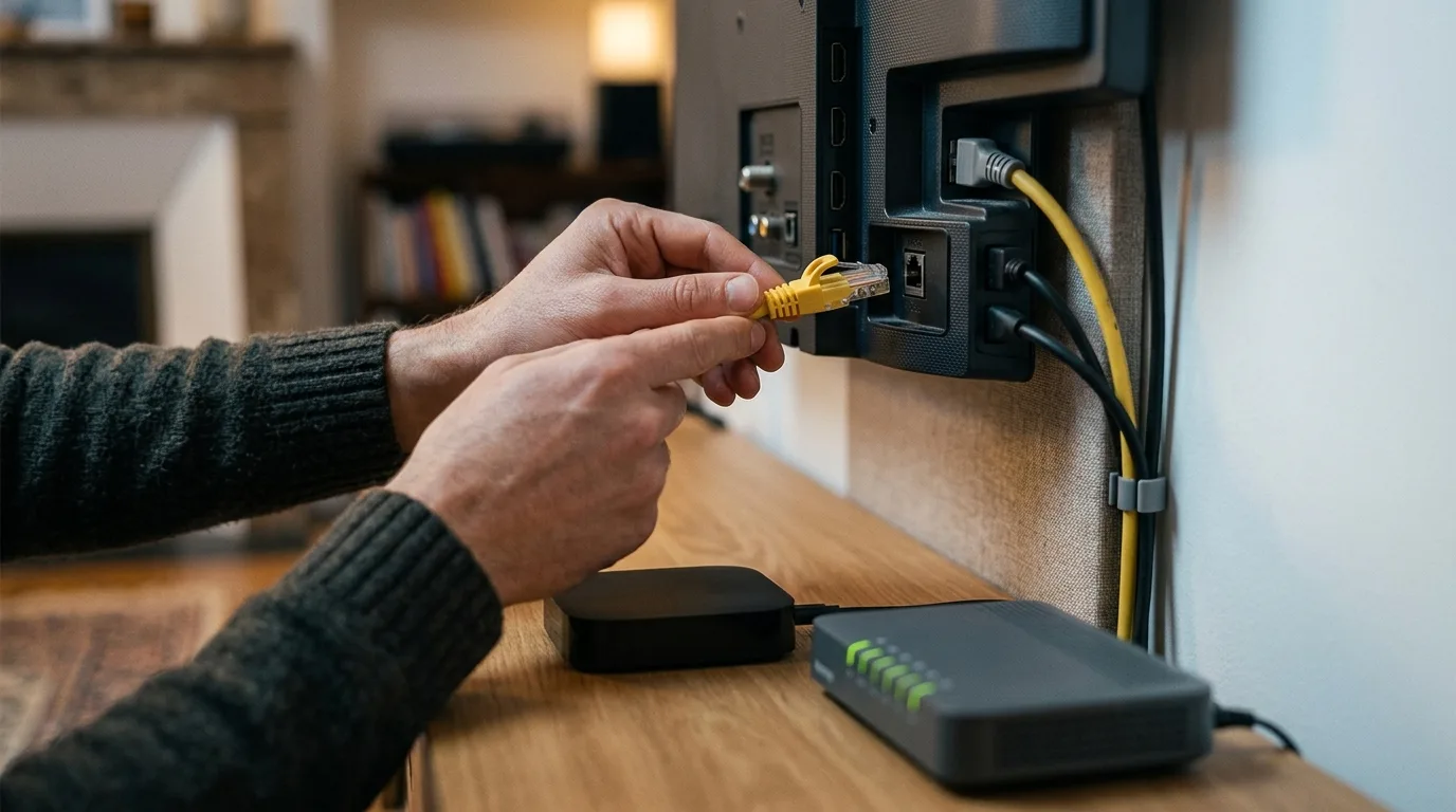 Diagnoza zacinającego się IPTV – kabel Ethernet podłączany do telewizora