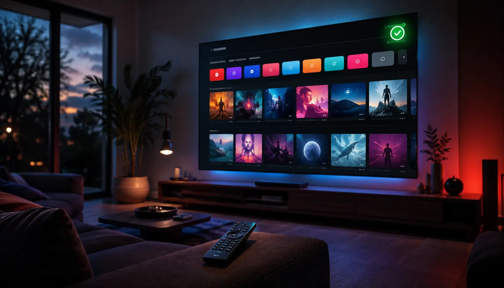 Smart IPTV na telewizorze – ekran aplikacji z kanałami z playlisty